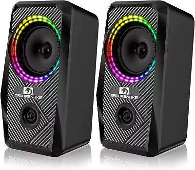 MAMBASNAKE PC Computer Speakers Wired Mini RGB Gaming Speaker For PC 2.0 USB • £15.99