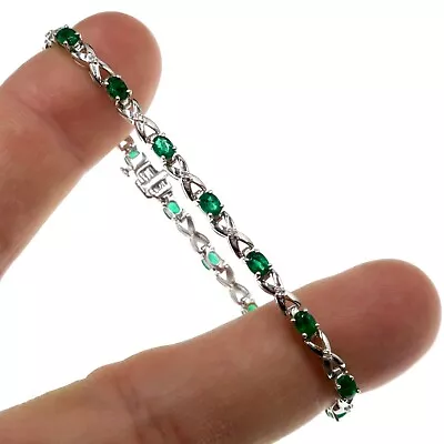 14k Solid White Gold 2ct Natural Emerald And Diamond Bracelet 6-3/4 Inches Long • $646.75