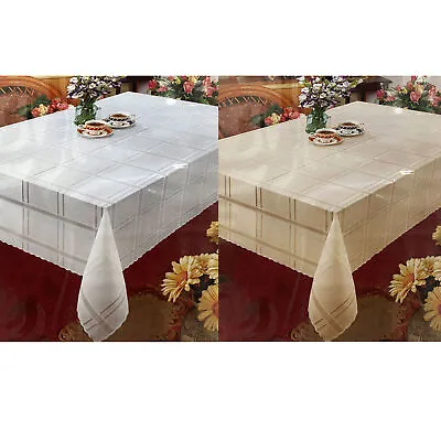 2 Pc Set White Beige Vinyl Tablecloth Table Cover Wedding Banquet Party 54 X 72 • $23.88