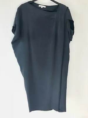 Vanessa Bruno Mini Dress Asymmetrical Draped Washed Silk Navy 38 EU/S US • $30