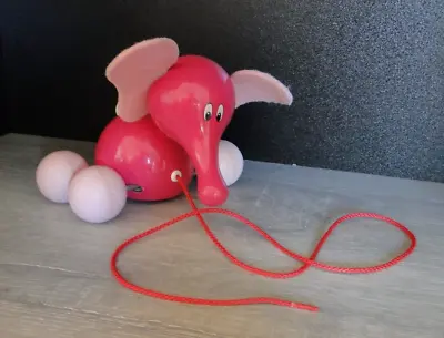 Vilac Wooden Pull Toy Pink Elephant Toddler 6  Made In France • $12.99