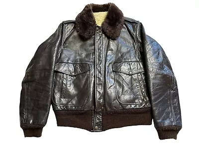 Vintage The Leather Shop Sears Brown Leather Jacket Size 38 G1 A2 70s Sherpa • $58.31