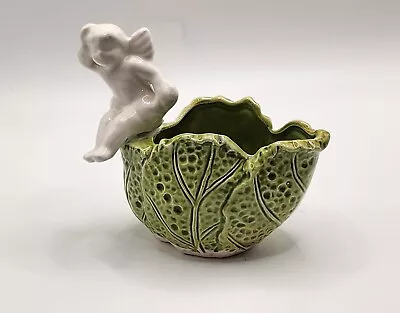 Vintage Cherub Angel Sitting On Cabbage Leaf Bowl Trinket Dish 4  • $16.47