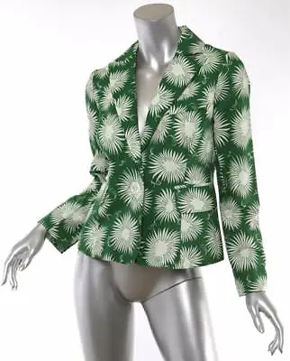 MILLY Womens Green & White Print Cotton 1-Button Blazer Jacket Coat 2 NEW • $19