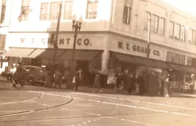 OOAK Vintage Snapshot Photograph W T Grant Co Old Cars People Mainstreet Sepia • $99.99