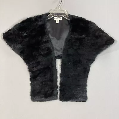 Lord And Taylor Rabbit Fur Black Solid Print Shawl Bolero Stole Soft Classic • $104