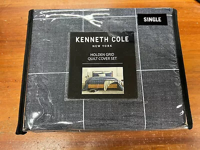 Kenneth Cole Holden Grid Quilt Cover Set INDIGO Single • $55