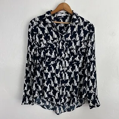 MNG Casual Dot Print Top Womens Size 4 Button Down Shirt Long Sleeve • $9.98