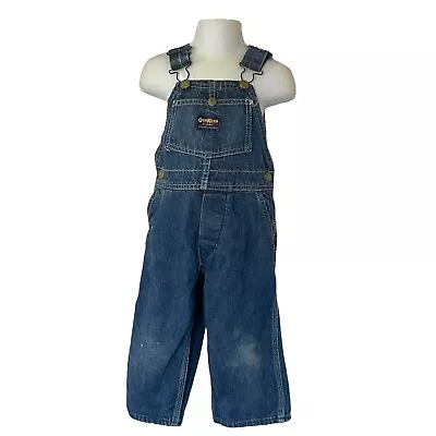 70s Vintage Osh Kosh B’Gosh Vestbak Blue Denim Overalls Kids Jeans Green Tag • $46.15