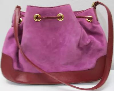 Rafe New York Handbag Drawstring Rose Pink Suede Leather Red Pebble Leather Trim • $74.79