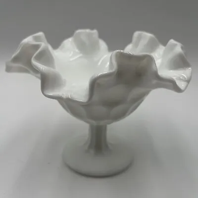 Vintage Fenton Olde Virginia Glass Thumbprint Milk Glass Footed Nut Dish Compote • $7.99