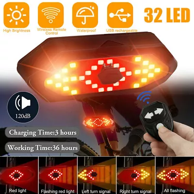 Bicycle Tail Light USB Wireless Remot Control Bike Turn Signal Warning Lamp Horn • $11.90