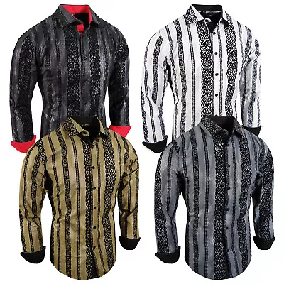 Floral Shirt Raised Velvet Designer Stripe Italian Men Stretch Slim Fit Button • $29.95
