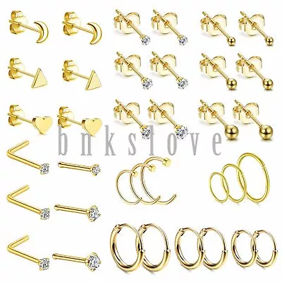 36Pcs 20G Stainless Steel CZ L Shaped Pin Nose Ring Hoop Studs Earrings Piercing • $14.99