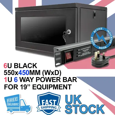 £99.99 • Buy 6u 19  450mm Deep Black Wall Mounted Data Cabinet & 6 Way PDU UK Horizontal