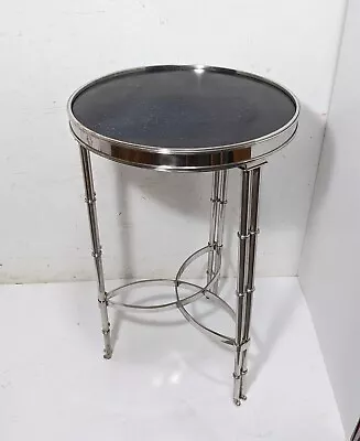 Vintage Chrome Nickel & Marble Round Faux Bamboo Table Mid Century Modern • $562.50