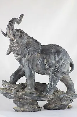 33cm MARBLE EFFECT ELEPHANT MODEL - TRUMPETING AFRICAN ELE - STUNNING ORNAMENT • £24.99