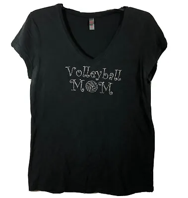 District Made Volleyball Mom Short Sleeve T-shirt Top Sz Large Black Rhinestones • $17.99