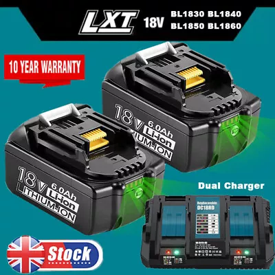 For Makita 18V LXT Li-ion 6Ah Battery BL1830 BL1840 BL1850 BL1860 / Dual Charger • £32.99