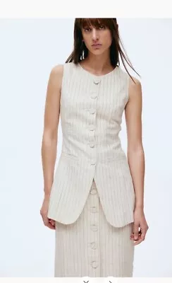 H&M Beige Stripe Linen-blend Suit Waistcoat Size UK 6 Eu 34 Xs Sold Out Bloggers • £69.99