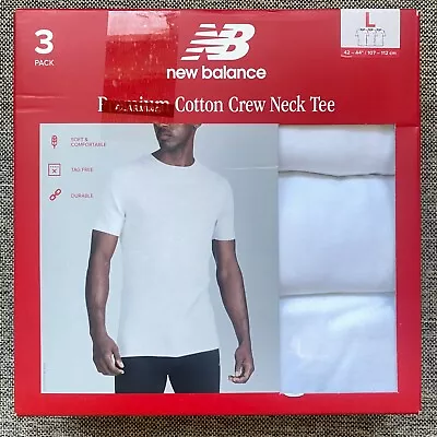 NEW BALANCE NB Men's Large 3 Pack White Crew Neck Premium Cotton T Shirt L • $28.80