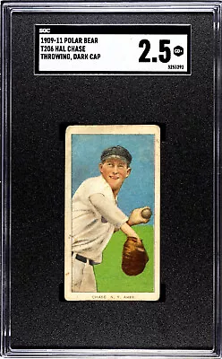 1909-11 T206 Polar Bear HAL CHASE (Throwing Dark Cap) SGC 2.5 • $150