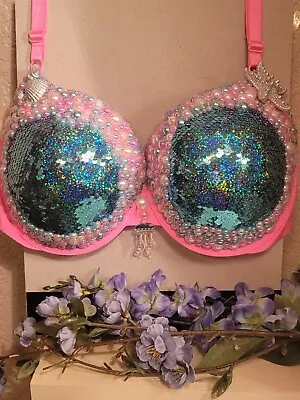 Mermaid Rave Festival Bra Made With NWT Victoria Secret Bra Size 38D.Costume Bra • $100