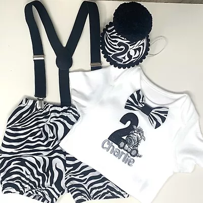 Personalised Zebra Safari Jungle Baby Boy's 1st Birthday Cake Smash Party Outfit • £15