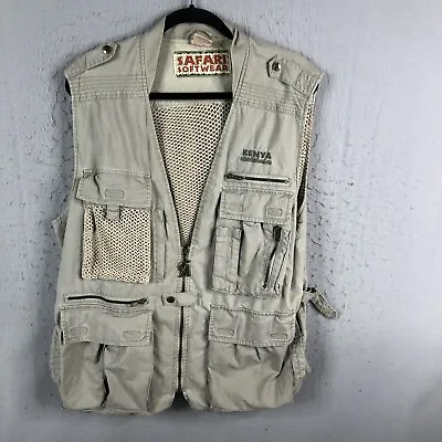 Safari Softwear  Vest Mens Medium Tan Khaki Utility Hunting Cargo Pockets VTG • $29.97