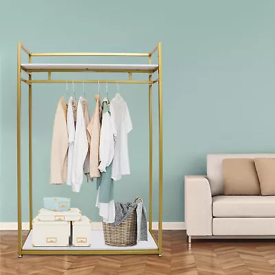 Gold Clothes Rack Metal Freestanding Garment Shelf Clothes Display Storage Stand • $160