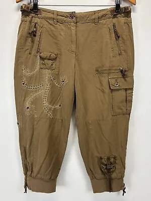 Vtg Da-nang Surplus Silk Blend Cargo Capri Jogger Pants Medium Embroidered Y2K • $54.99