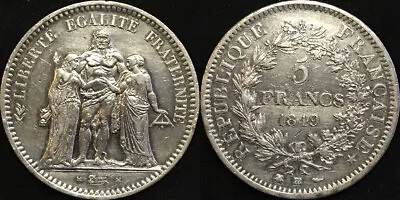 France 5 Francs 1849 BB Silver Hercules AU Nice! • $117.99