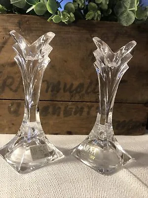 Art Deco Crystal Taper Candle Holders Vintage Mikasa 5 1/2  Set Of 2 Clear Pair • $14.99