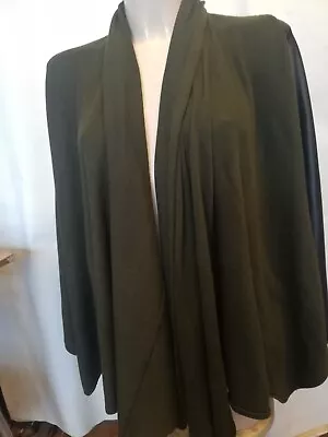 Womens Zara Eu M Khaki Knit Black Faux Leather Sleeves Drape Cardigan Preowned • £14.80