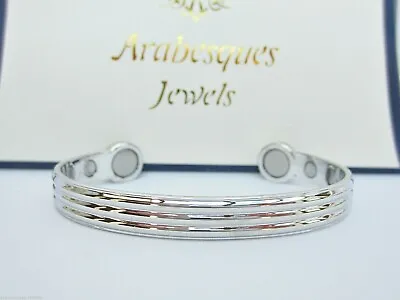 Deluxe High Strength Bio Magnetic Bracelet/copper Bangle Pain Relief Silver Ajmb • £13.99
