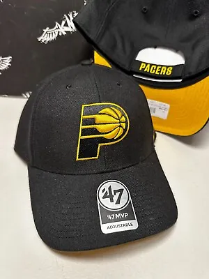 NWT '47 Brand Indiana Pacers Black Yellow Classic Logo Strap Hat Cap MVP Pop • $19.95