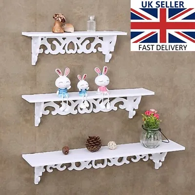 3 Pcs White Wooden Shelves On The Wall Mounted Shelf Floating Display Unit UK • £8.99