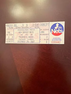 12/29/87 Milwaukee Bucks @ New Jersey Nets NBA Basketball Ticket - MT • $4.99