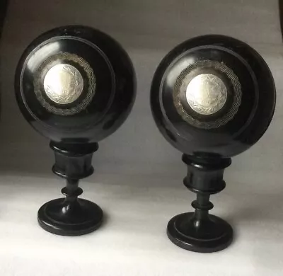 Fine Pair Of Silver Mounted Lignum Vitea Presentation Bowls On Original Stands • £160