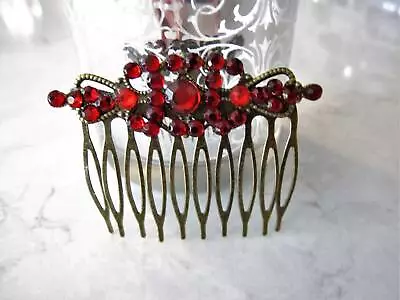 Antique Bronze Garnet Red Crystal Hair Comb Barrette  Clip Bridal Clip Bridal • $16.95