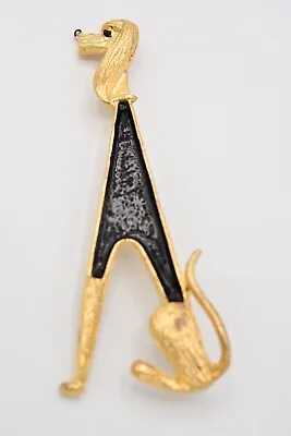 Vintage Poodle Pin Brooch Long Big Pretty Dog Gold Tone Black Enamel NOS 1990s • $11.96