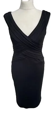 Principles Ladies Dress Size UK12 Fitted Bodycon Black Sleeveless Zip Up V Neck • $12.12