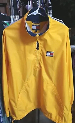 Vintage Tommy Hilfiger Windbreaker XL -Yellow W/Blue Cotton Collar. Logo On Back • $18