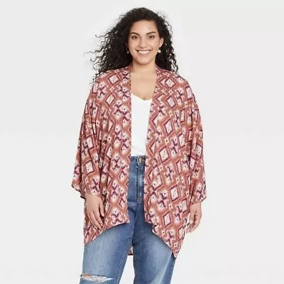 NWT Women's Duster Kimono Cardigan - Knox Rose Cognac Size Medium Large M/L • $8.99