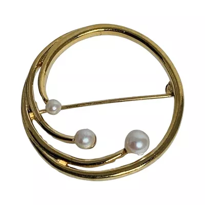 Monet Faux Pearl Polished Gold Tone  Brooch Pin 1.5  Grannycore Cottagecore • $25.99