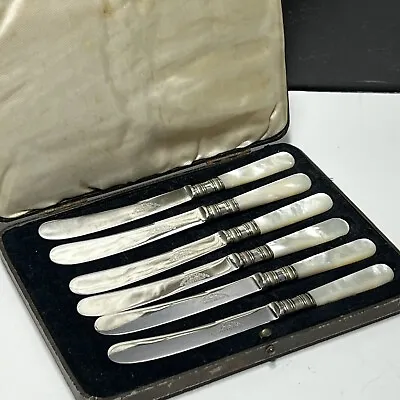 6 Cased C1920 Firth’s Stainless Sheffield Mother Of Pearl Silver Fruit Knives • $48