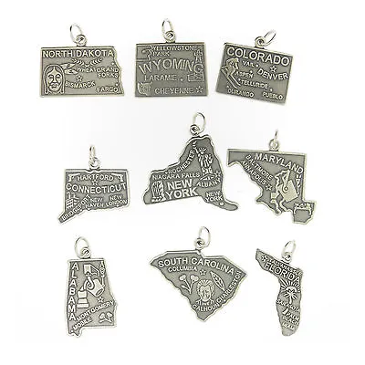 925 Sterling Silver United States Charms All 50 US States Available Made In USA • $9.89