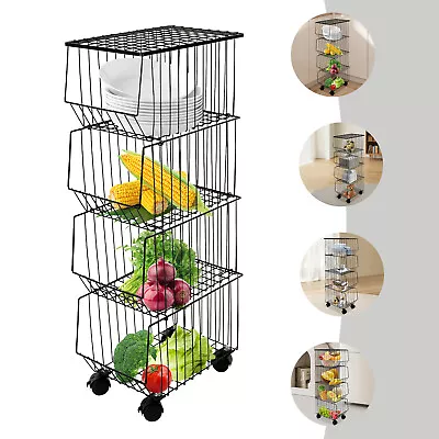 4 Tier Rolling Rack Fruit Vegetable Basket Organizer Bins For Kitchen Pantry • $42.75