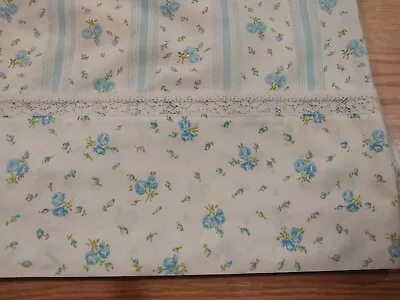 Vintage Montgomery Ward Flat Sheet Double Bed Blue Floral Lace Trim Percale • $9.99