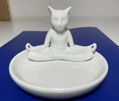 Namaste Meditation Yoga Kitty Cat Lotus Position Figurine Statue Trinket Dish • $18.50